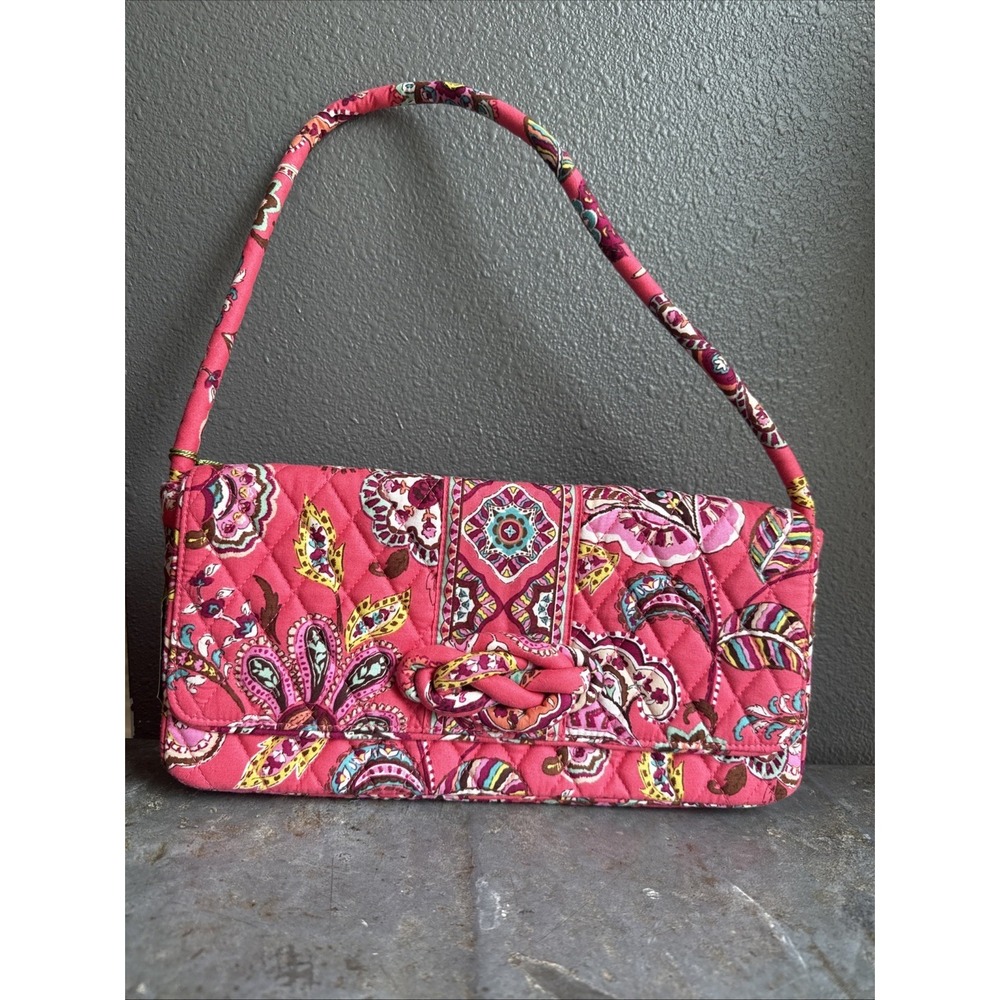 Vera Bradley Call Me Coral Pink Floral Paisley Knot Just A Clutch Handbag Purse
